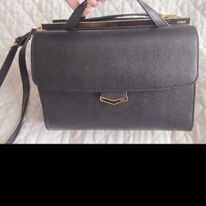 Fendi Black Leather Top-Handle Satchel with Gold Hardware